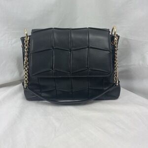 Miztique Bag Shoulder and Cross Strap Black Soft Faux Leather Gold Chain‎ Purse